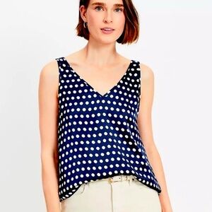 EUC LOFT Dotted Satin Double V Tank Top